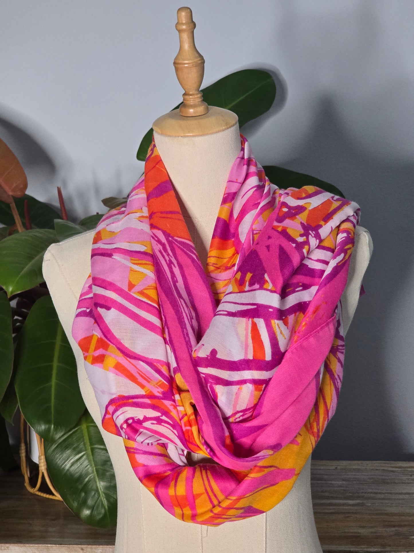 Pink and Orange Leaves Scarf