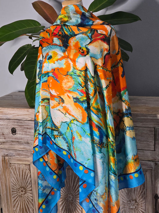 Blue and Orange Abstract Silk