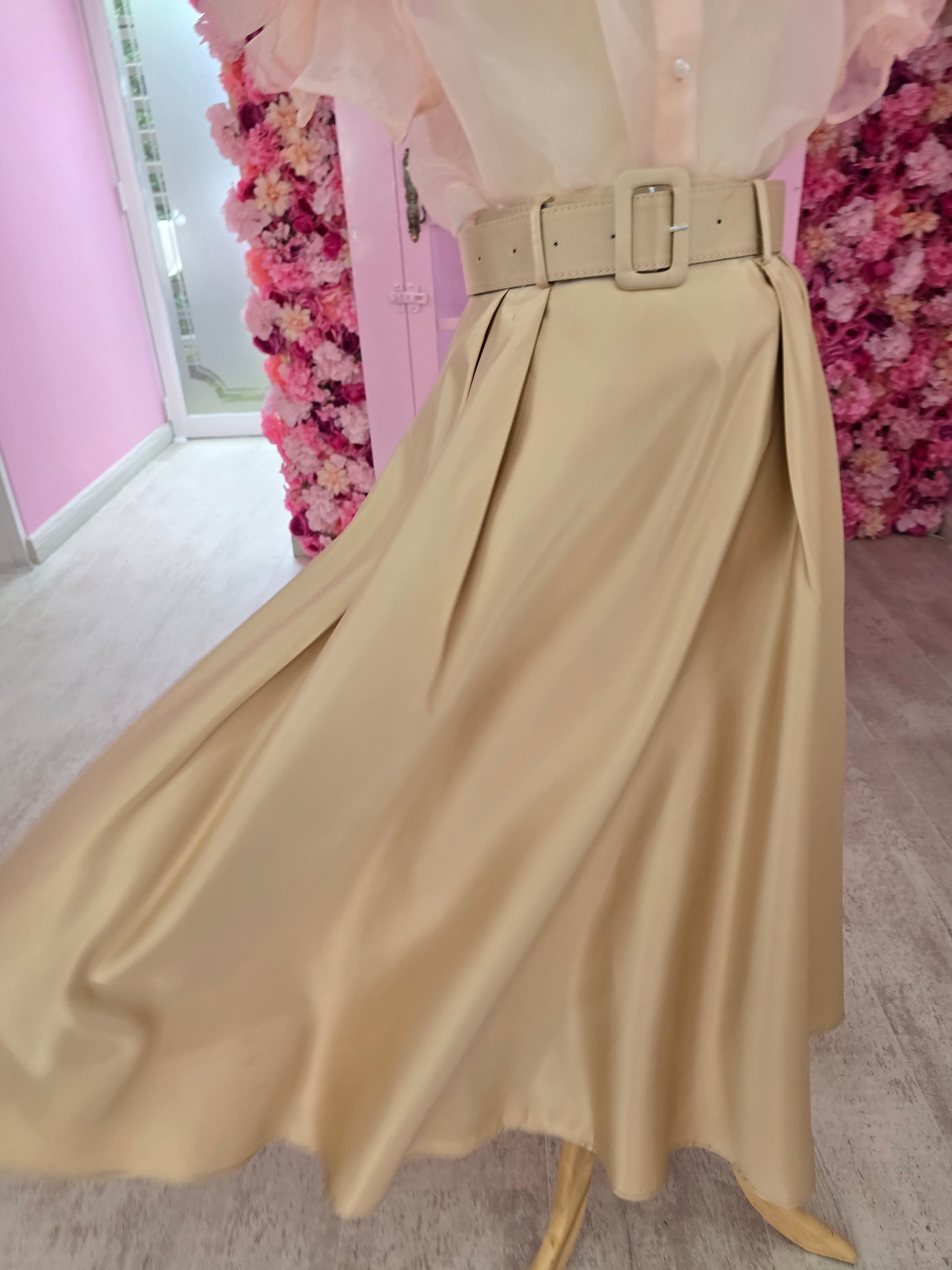 Champagne A-Line Silk Skirt (without belt)