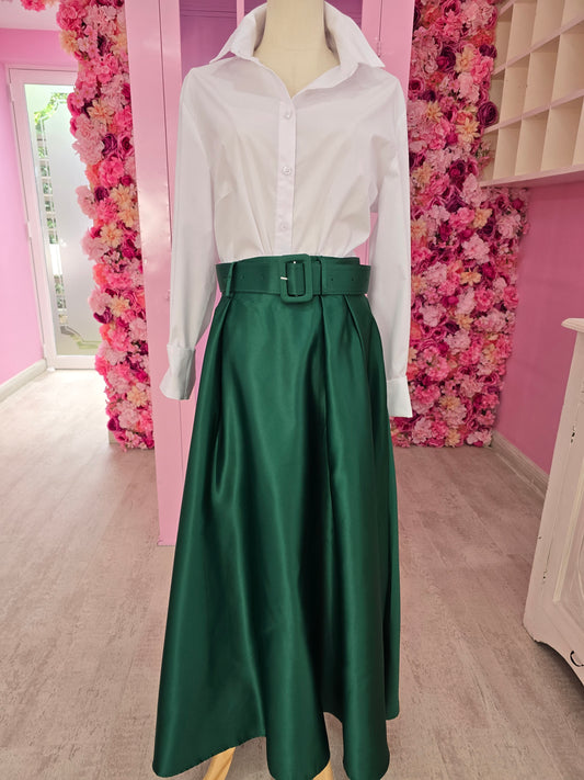 Forrest Green A-Line Skirt Silk ( Belt included)