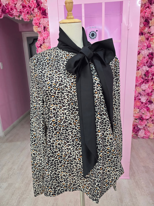 Leopard Bow-tie Blouse