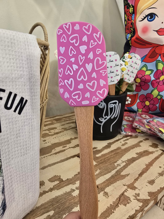 Baking Spatula- Small Pink and white hearts