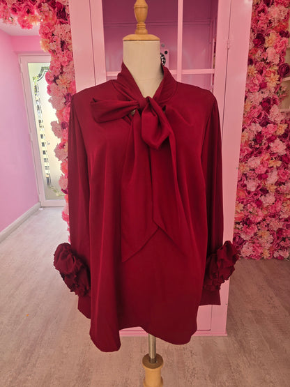 Redwine Blouse with Rose detail