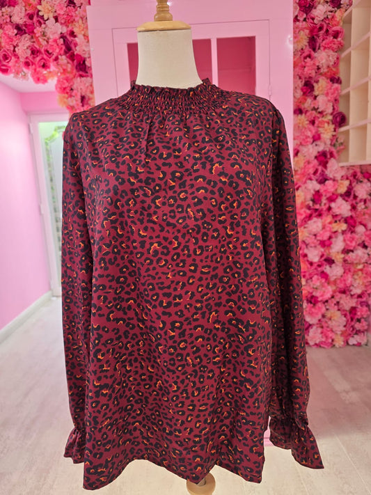 Maroon leopard print blouse