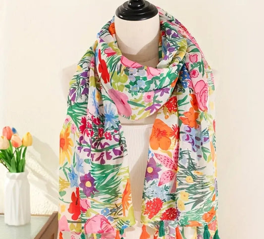 Tropical Plant Print Scarf