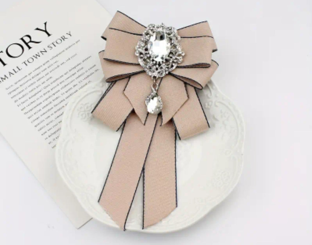 Mauve Pink Rhinestone Bow Tie Broach