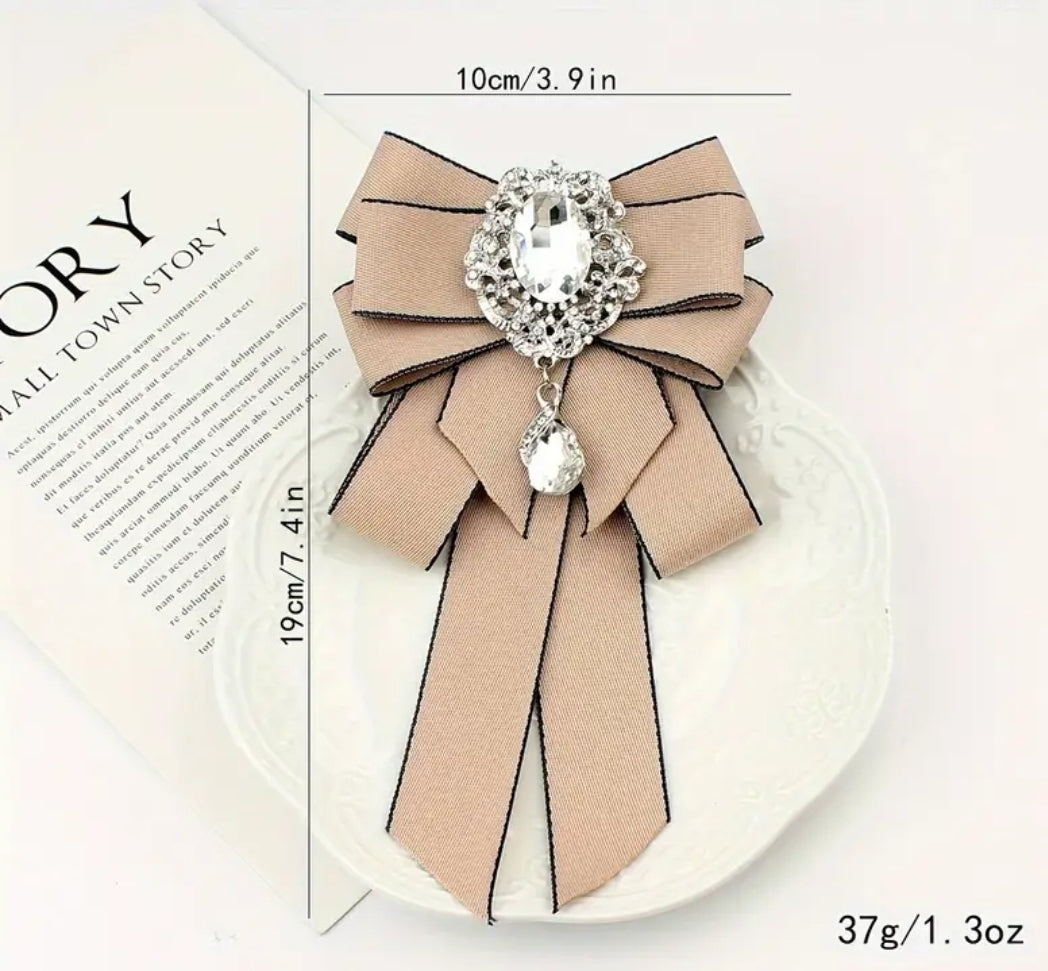 Mauve Pink Rhinestone Bow Tie Broach