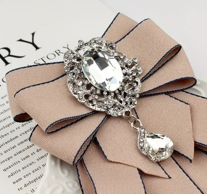 Mauve Pink Rhinestone Bow Tie Broach