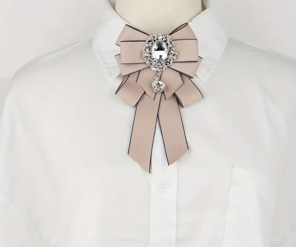 Mauve Pink Rhinestone Bow Tie Broach