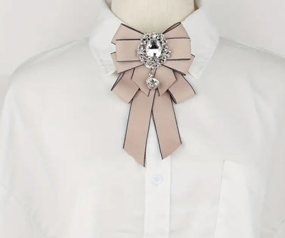 Mauve Pink Rhinestone Bow Tie Broach