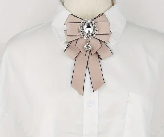 Mauve Pink Rhinestone Bow Tie Broach