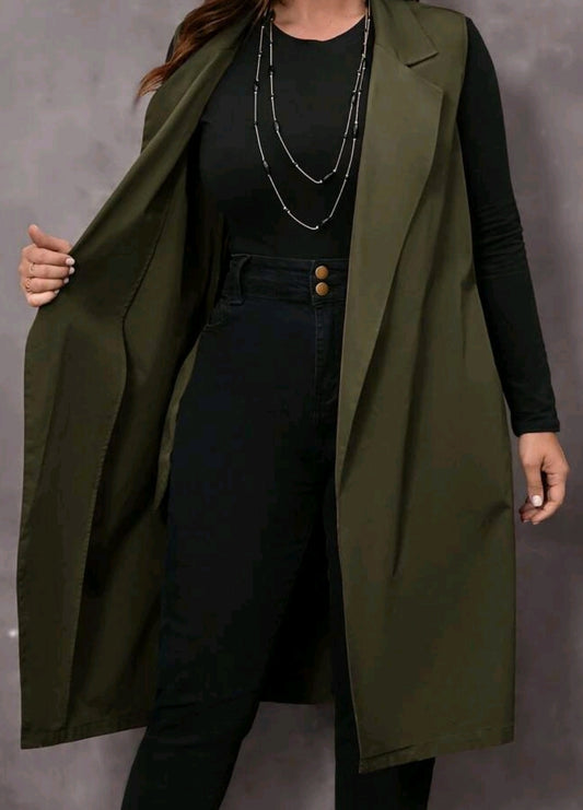 Army Green Sleeveless Coat